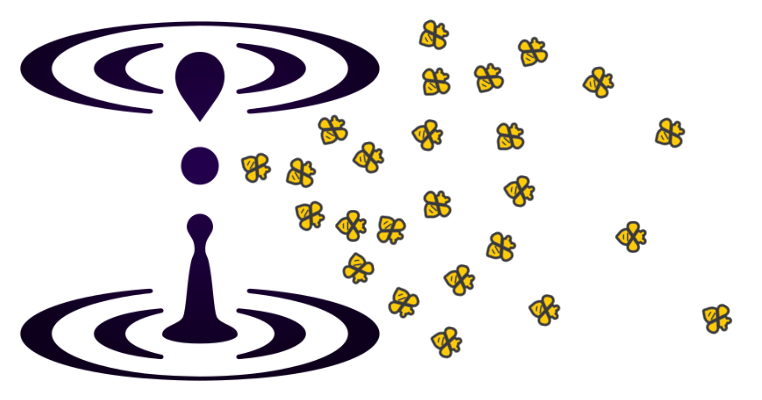 Intend logo with bees flying out of it